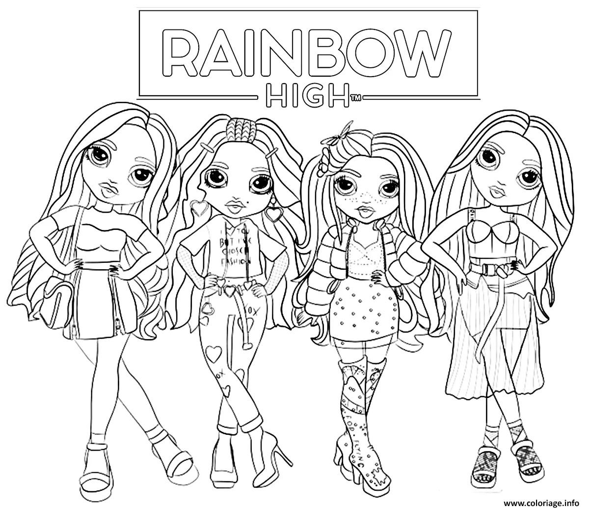 Dessin quatre poupees rainbow high en tenues detaillees Coloriage Gratuit à Imprimer