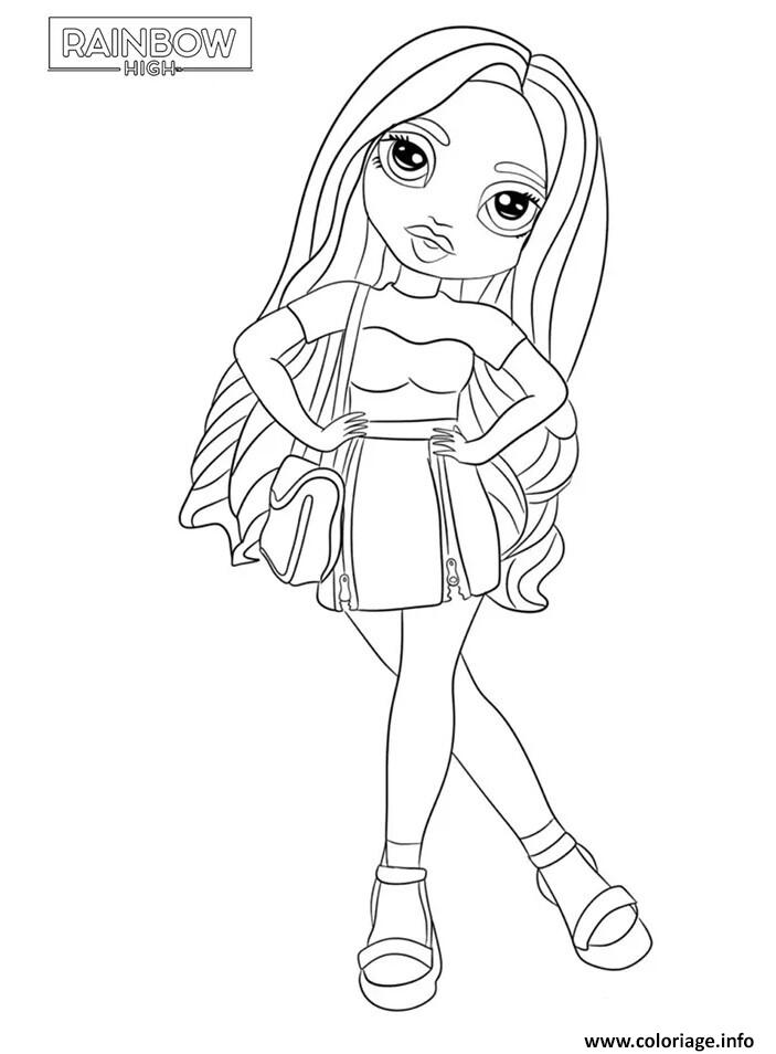 Dessin poupee rainbow high en robe courte et sandales Coloriage Gratuit à Imprimer