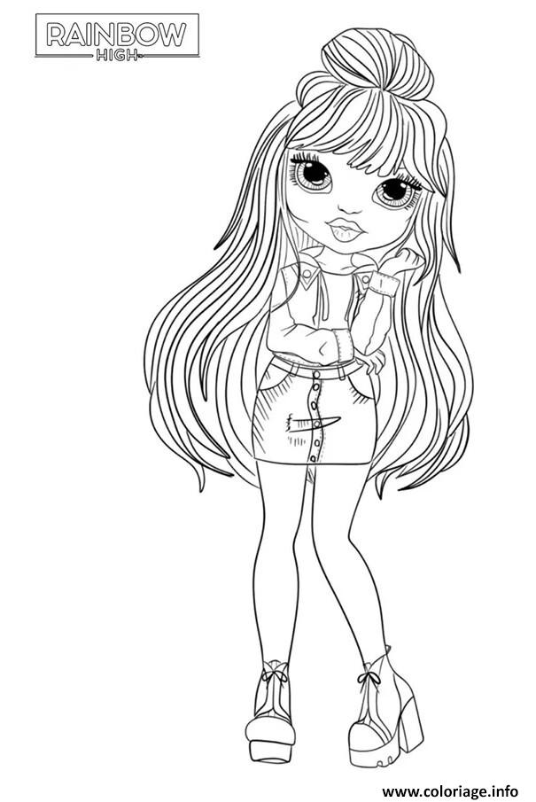 Dessin poupee rainbow high en jupe boutonnee et top a manches longues Coloriage Gratuit à Imprimer