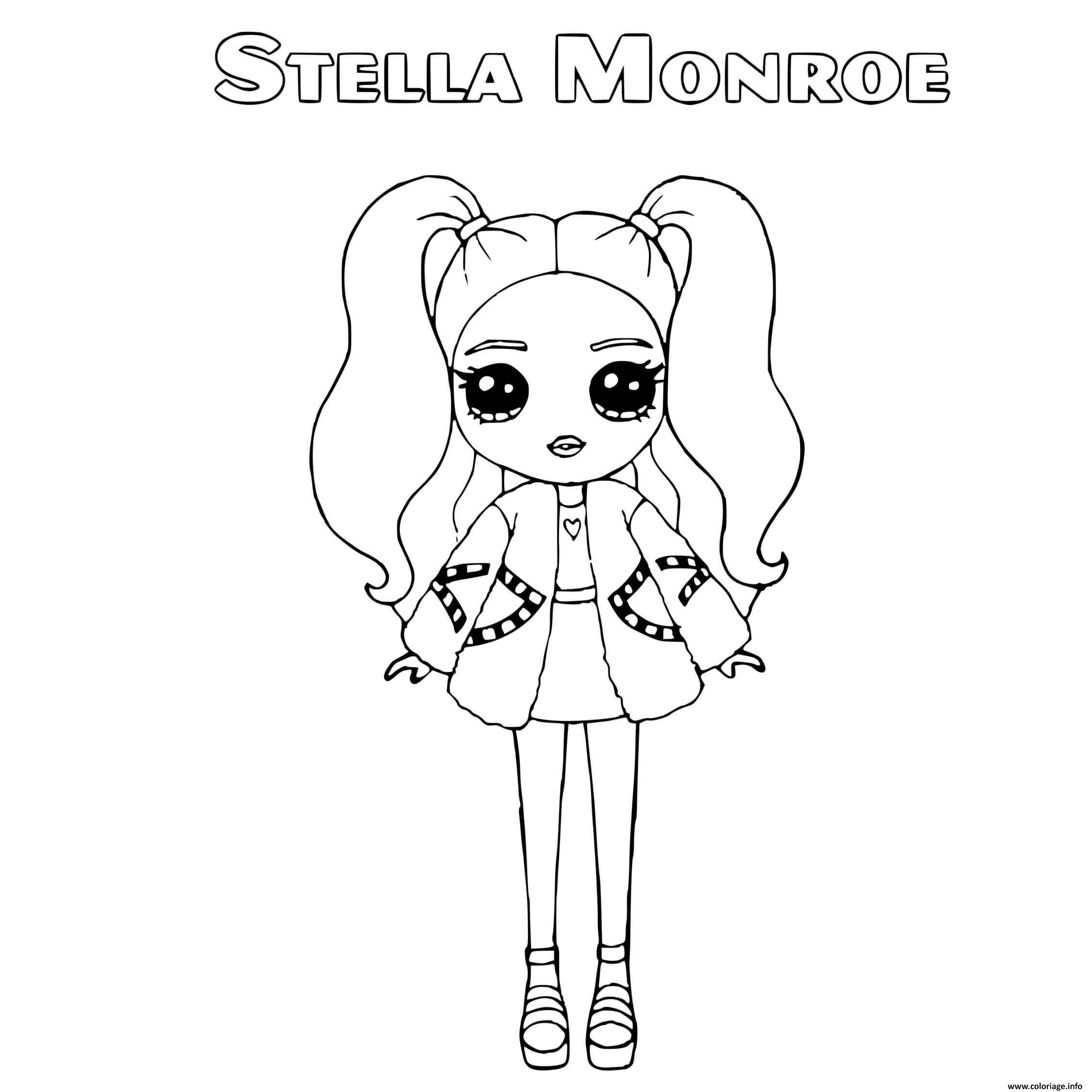 Dessin stella monroe poupee a la mode en noir et blanc Coloriage Gratuit à Imprimer