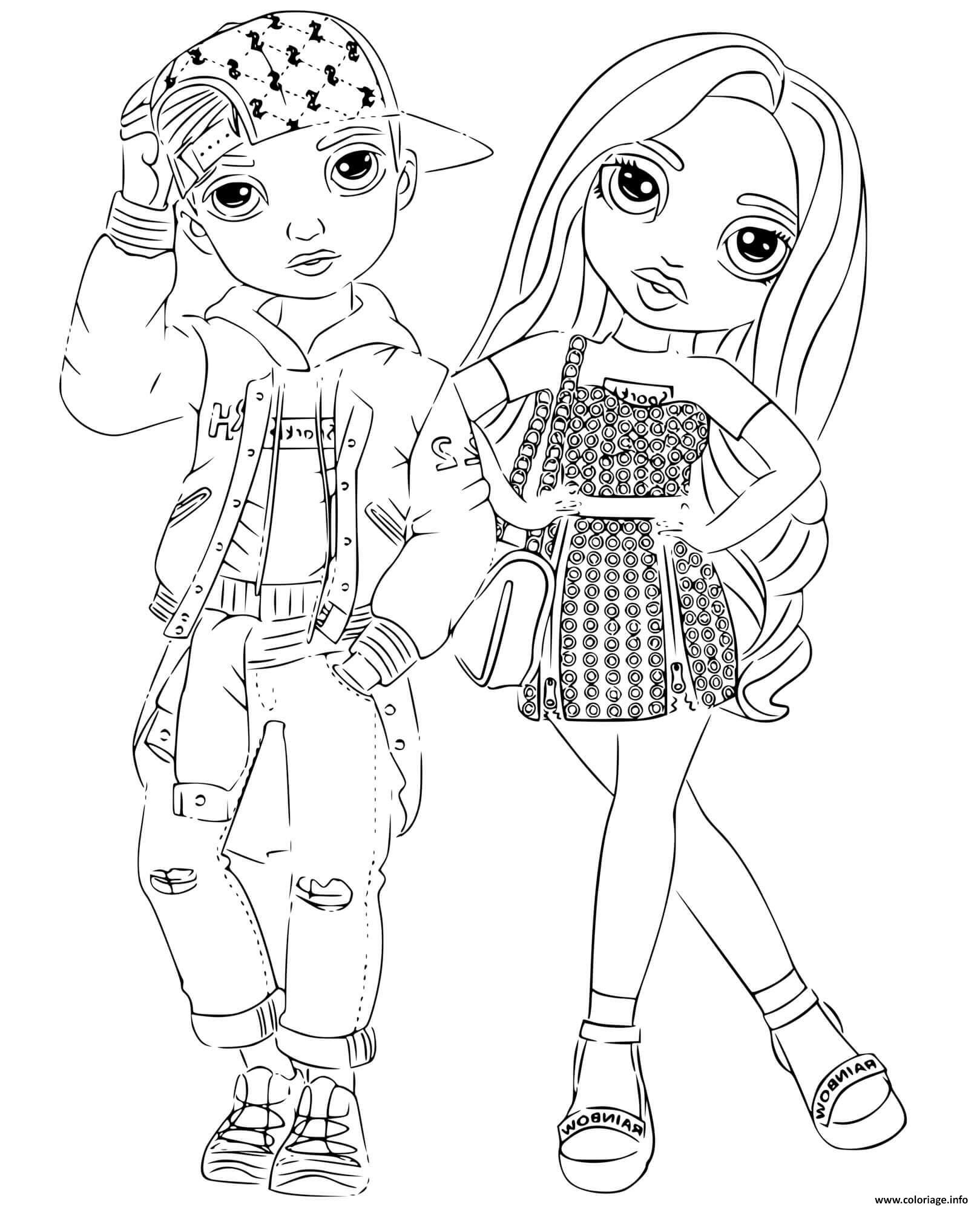 Dessin garcon et fille poupee rainbow high mode urbaine Coloriage Gratuit à Imprimer