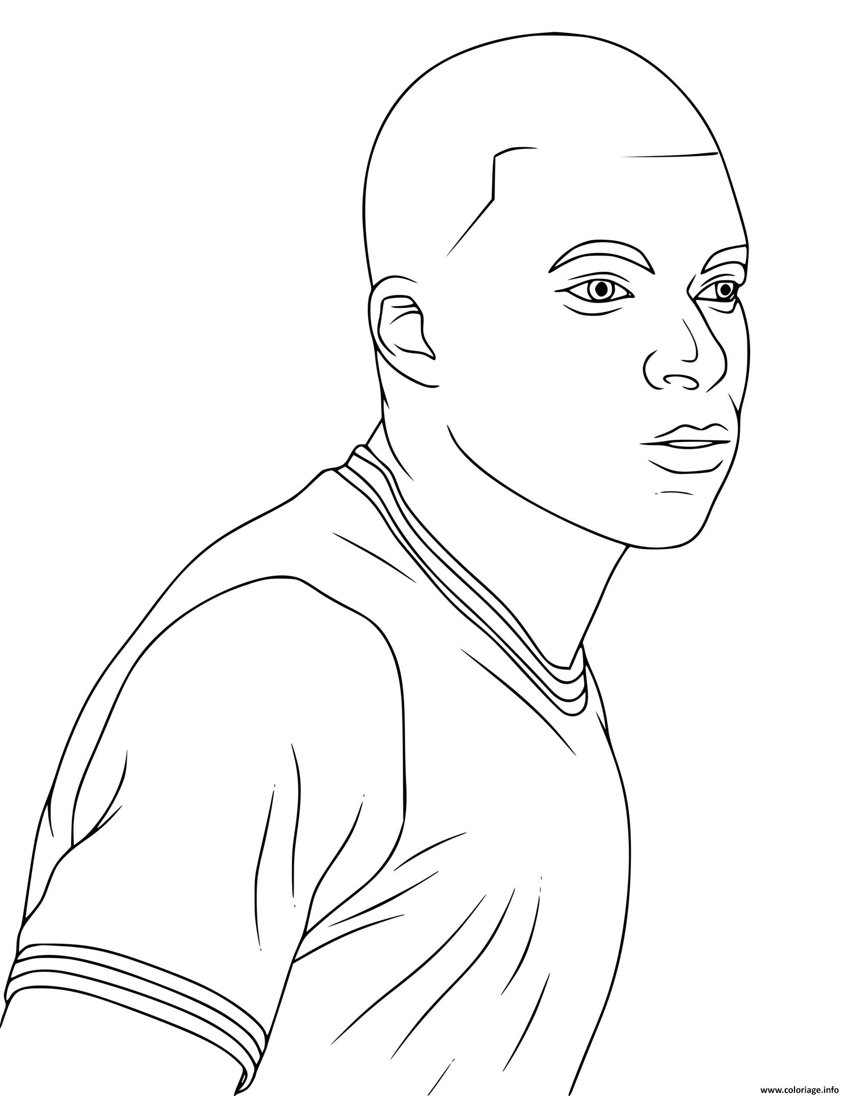 Dessin kylian mbappe portrait foot chauve en col v Coloriage Gratuit à Imprimer