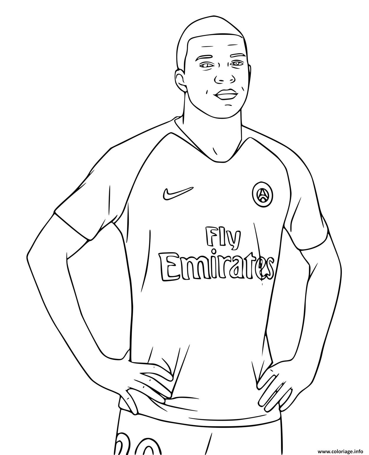 Dessin kylian mbappe foot en maillot de football nike fly emirates Coloriage Gratuit à Imprimer