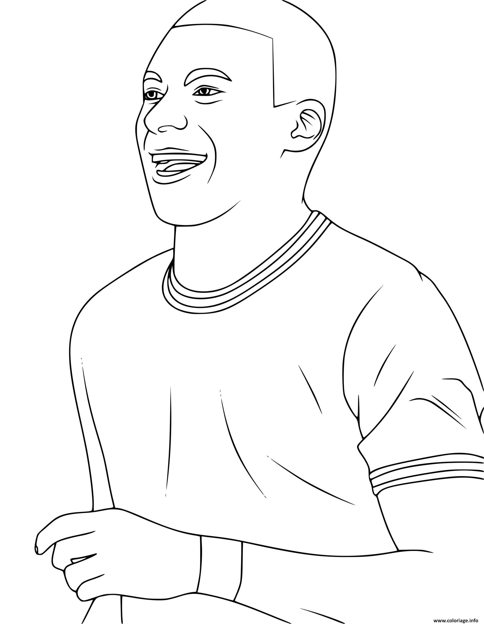 Dessin kylian mbappe foot souriant en pull over Coloriage Gratuit à Imprimer