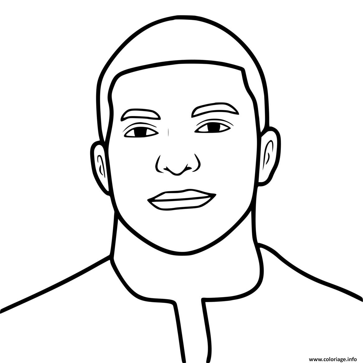 Dessin kylian mbappe portrait expression neutre foot Coloriage Gratuit à Imprimer