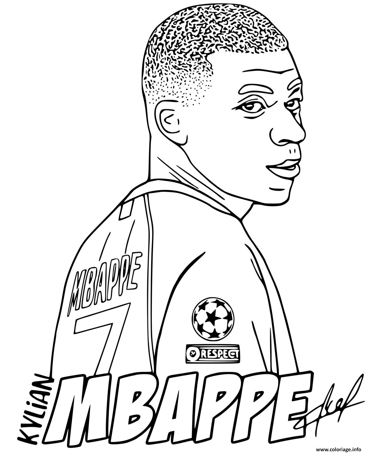 Dessin kylian mbappe portrait stylise de kylian mbappe en maillot numero 7 Coloriage Gratuit à Imprimer