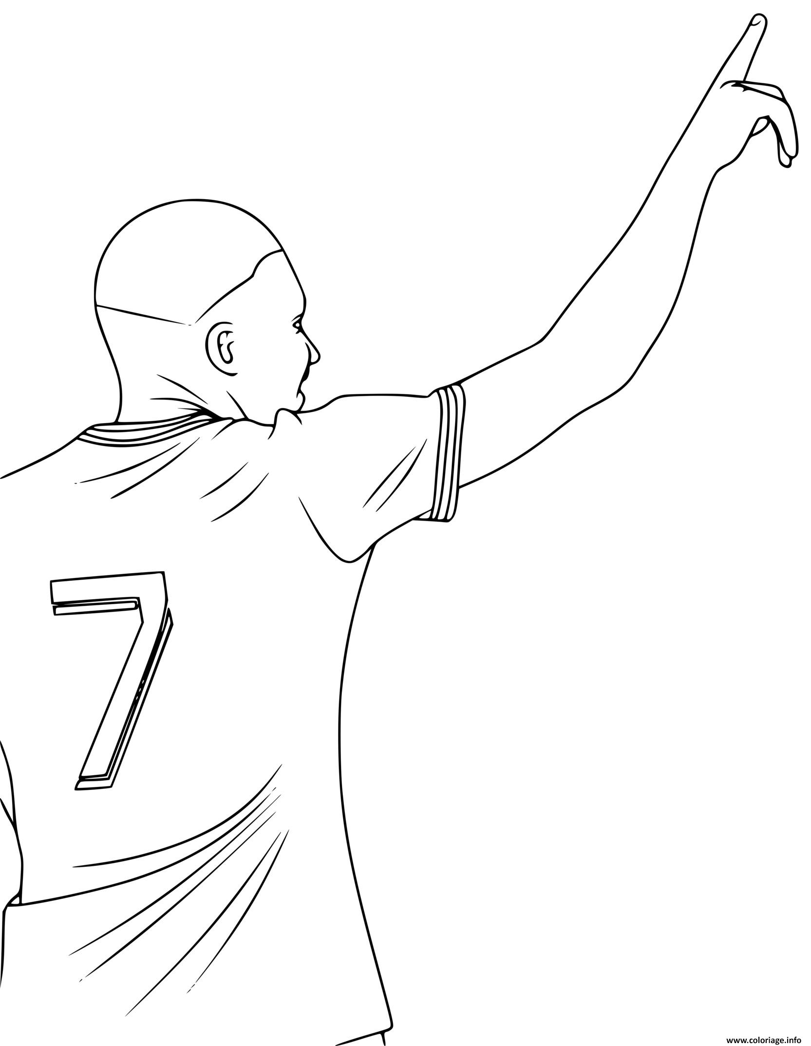 Dessin kylian mbappe joueur de football pointant du doigt numero 7 Coloriage Gratuit à Imprimer