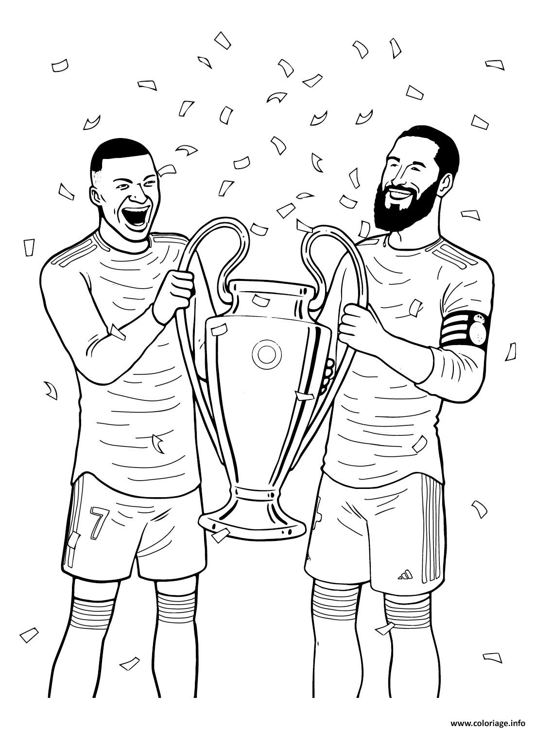 Dessin Kylian Mbappe avec Sergio Ramos PSG Paris France Coloriage Gratuit à Imprimer