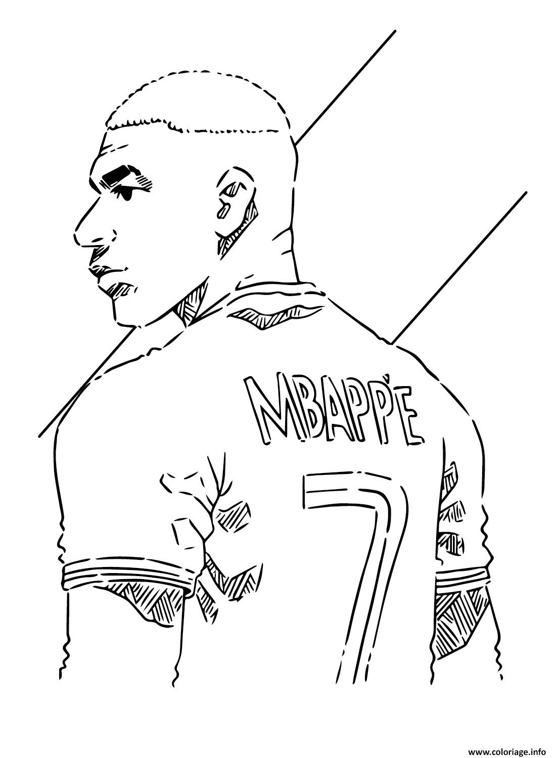 Dessin Kylian Mbappe Football Joueur numero sept 7 Coloriage Gratuit à Imprimer