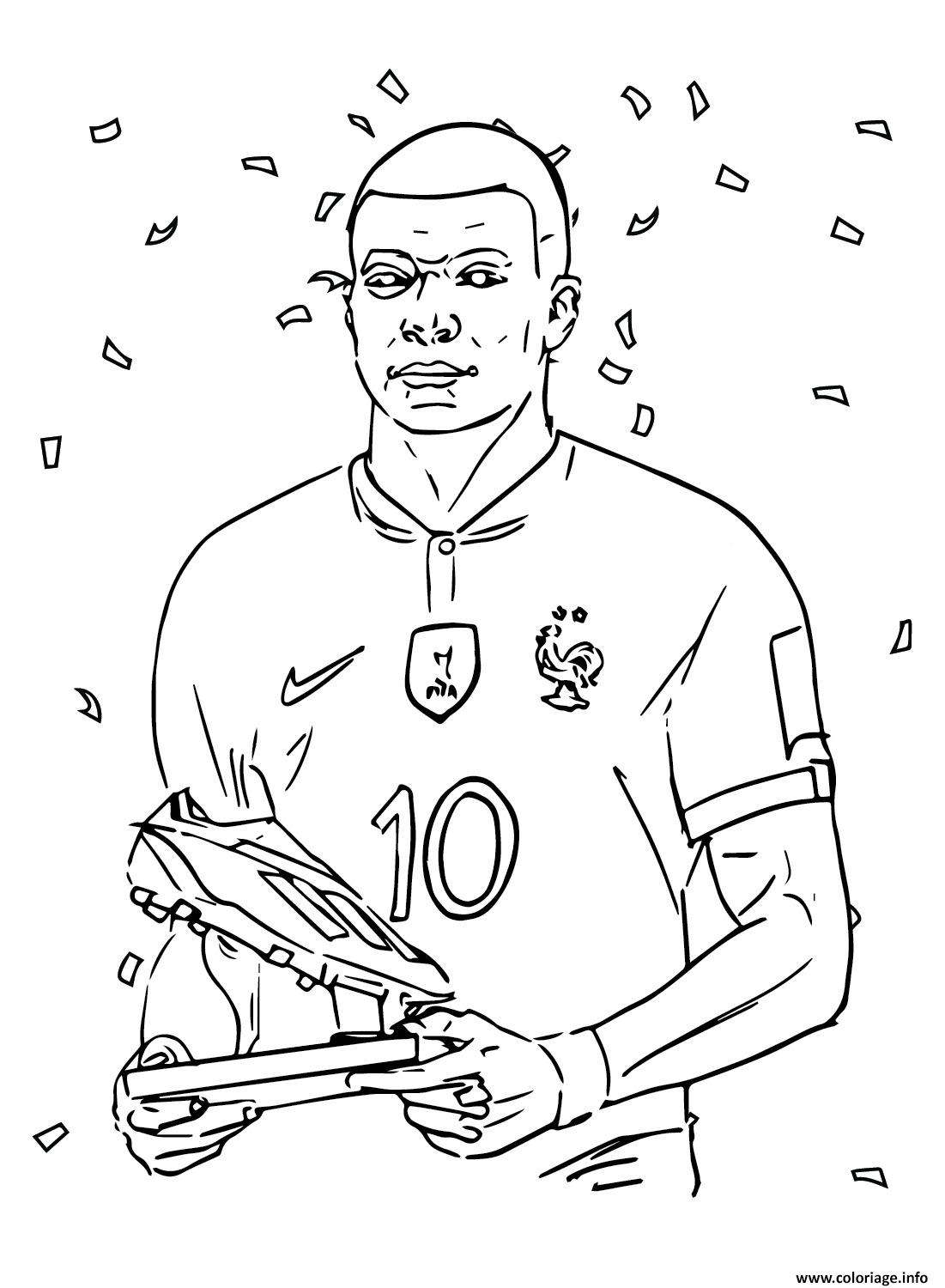 Dessin Kylian Mbappe soulier dor meilleur buteur Coloriage Gratuit à Imprimer