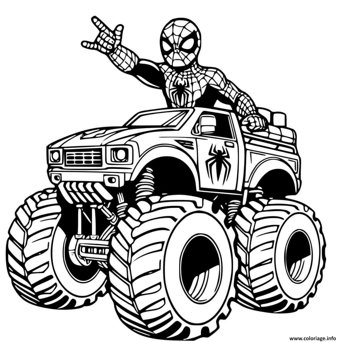 Dessin Spiderman Monster Truck Coloriage Gratuit à Imprimer