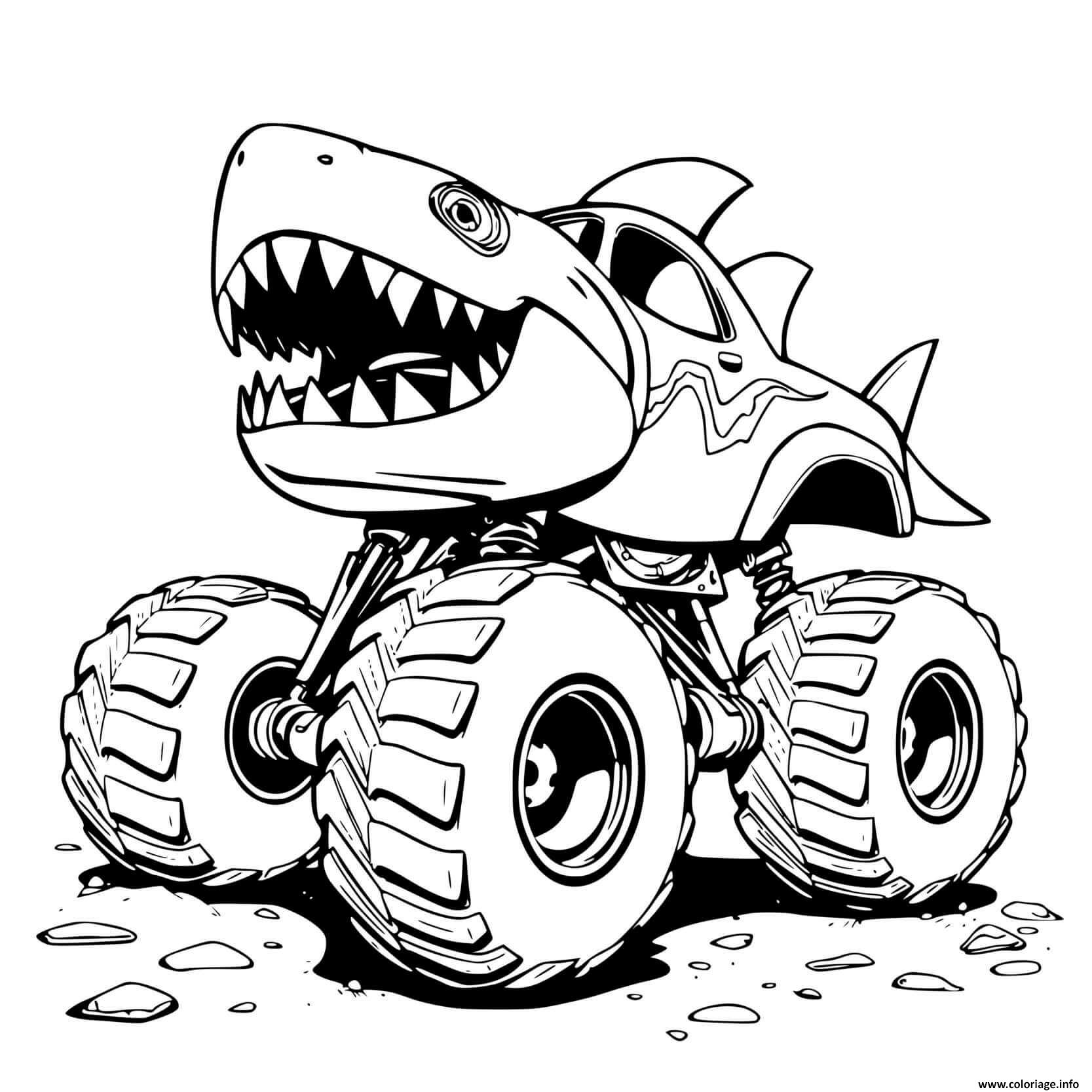 Dessin requin mechant monster truck Coloriage Gratuit à Imprimer