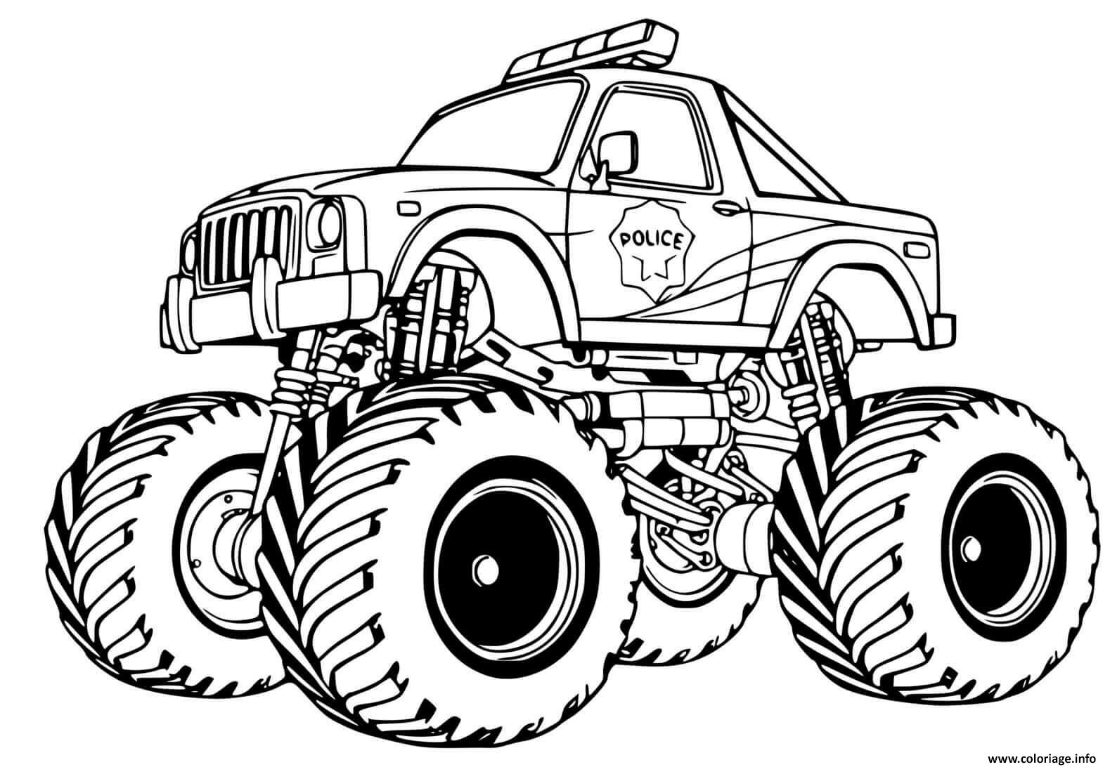 Dessin Monster truck police cherif Coloriage Gratuit à Imprimer