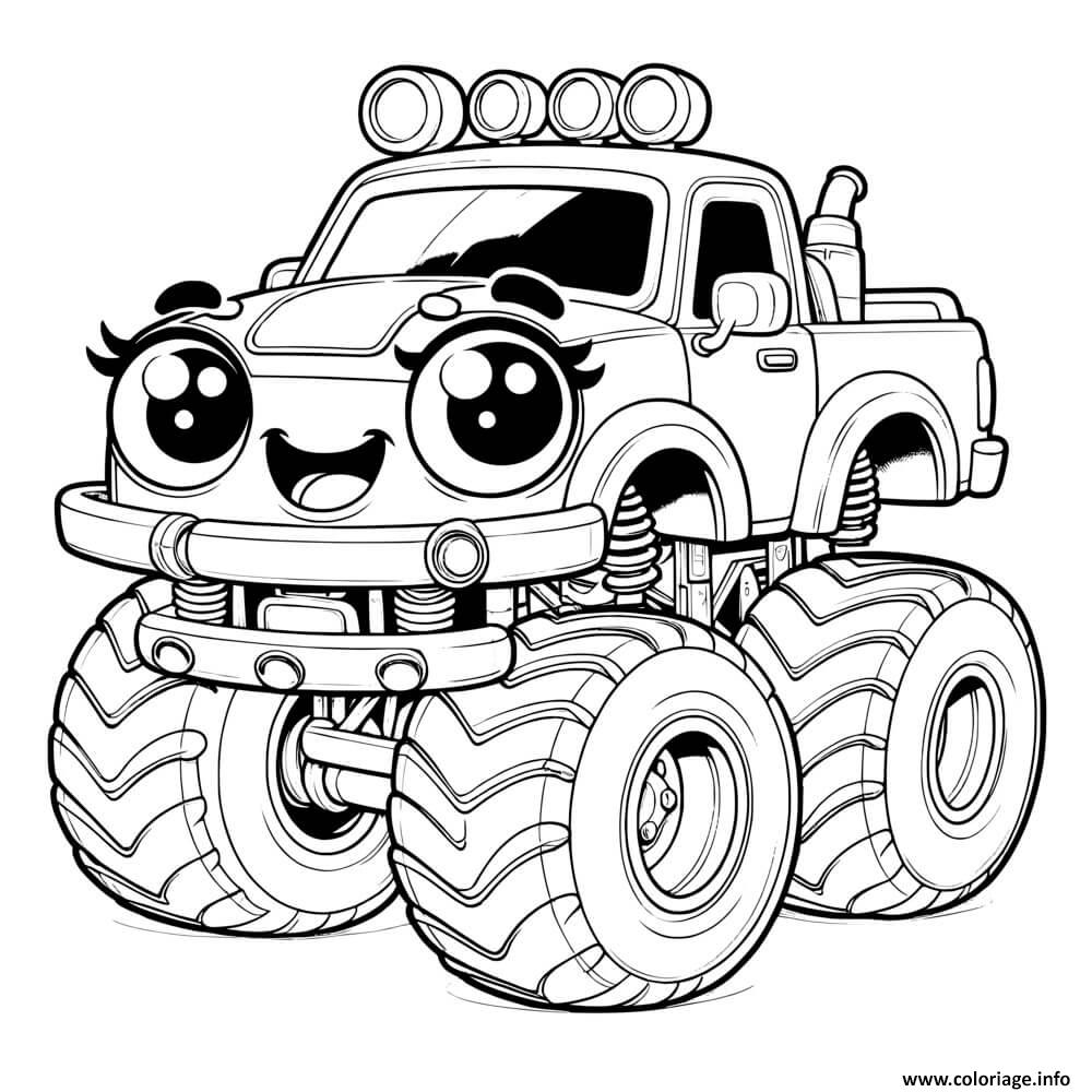 Dessin monster truck fille mignon adorable 4x4 Coloriage Gratuit à Imprimer