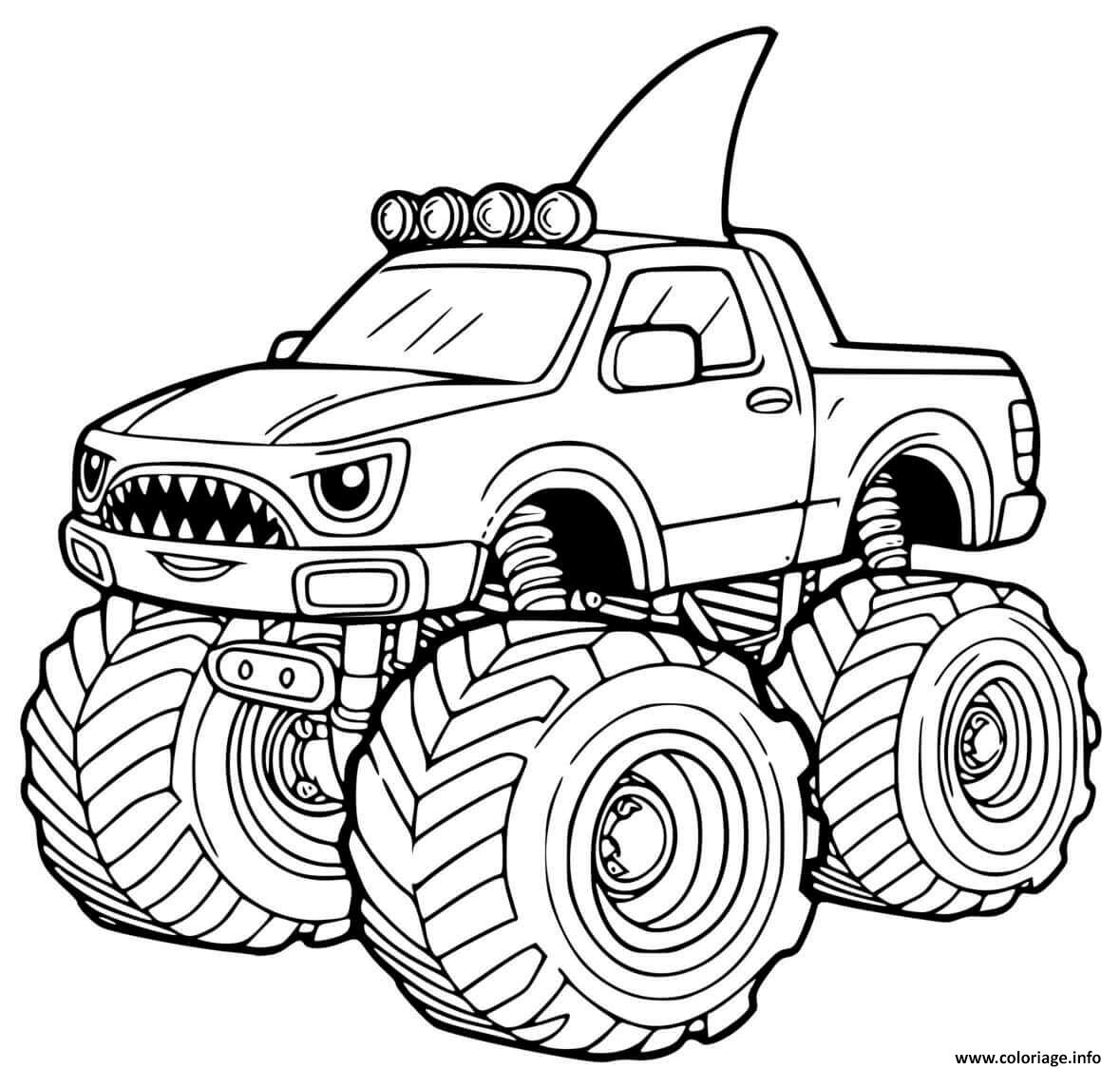 Dessin Shark Monster Truck Coloriage Gratuit à Imprimer