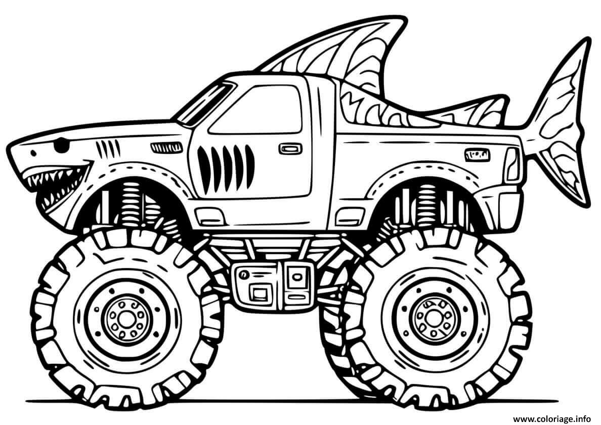 Dessin Tiger Shark Monster Truck Coloriage Gratuit à Imprimer