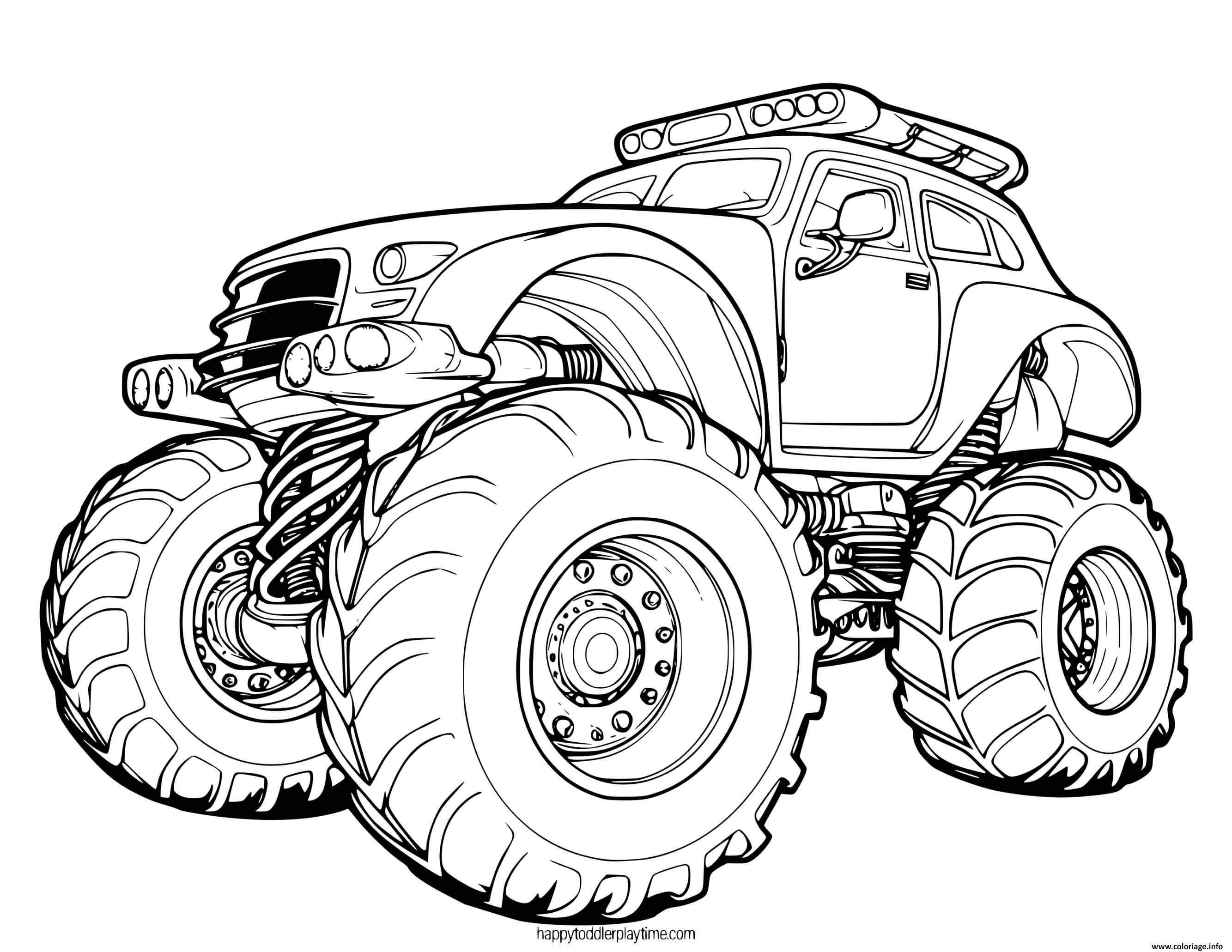 Dessin Monster Truck grosse roues beaucoup de lumieres Coloriage Gratuit à Imprimer