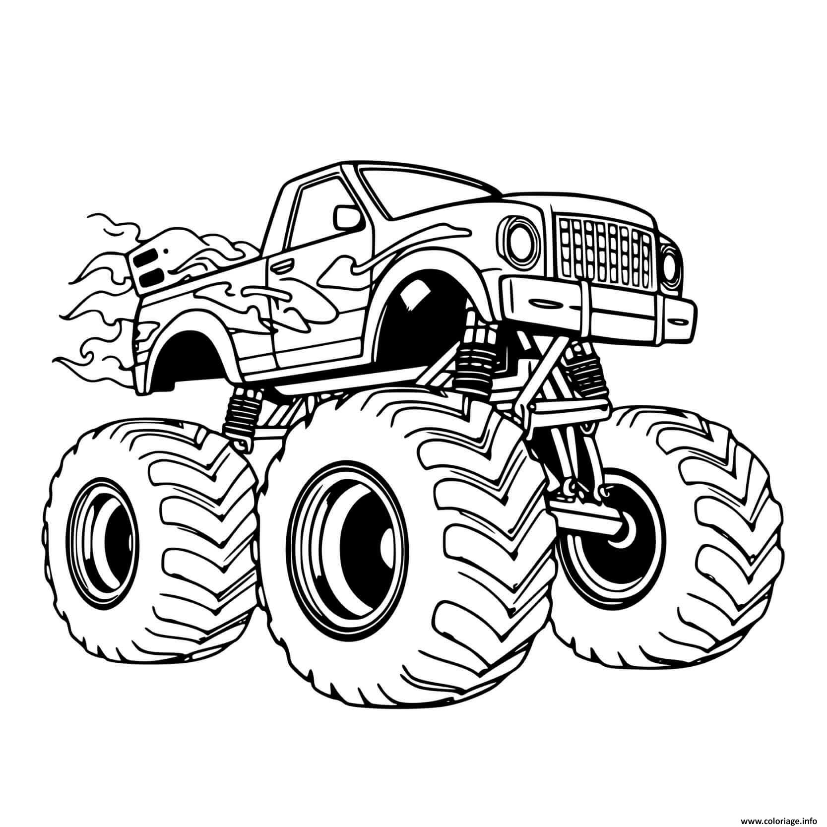 Dessin Monster truck 4x4 flamme Coloriage Gratuit à Imprimer