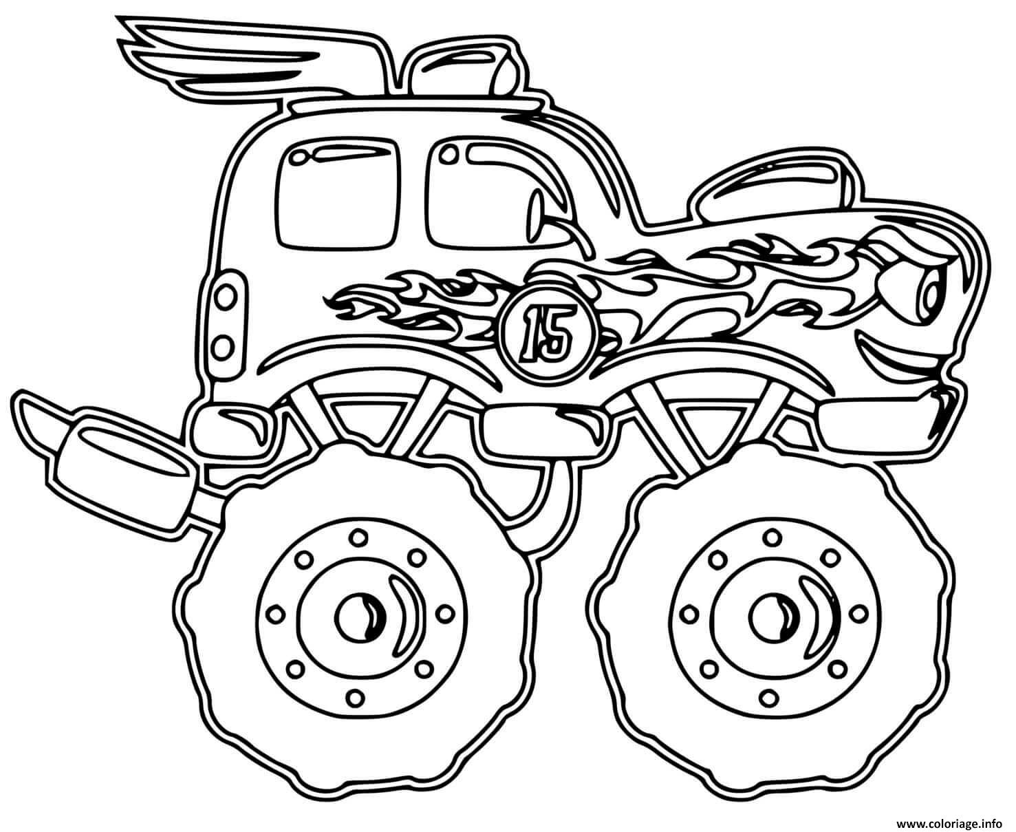 Dessin monster truck police flamme feu Coloriage Gratuit à Imprimer