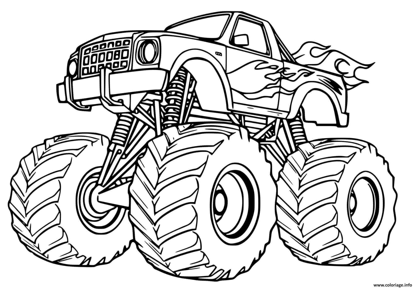 Dessin Monster truck feu Coloriage Gratuit à Imprimer