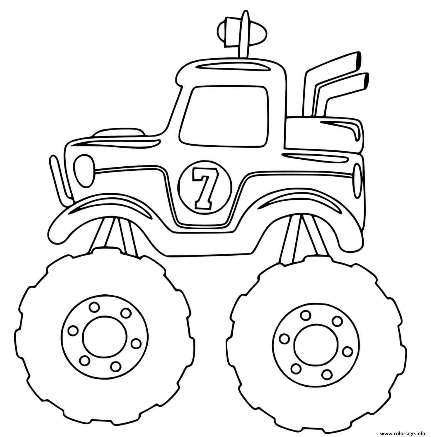 Dessin monster truck numero 7 Coloriage Gratuit à Imprimer