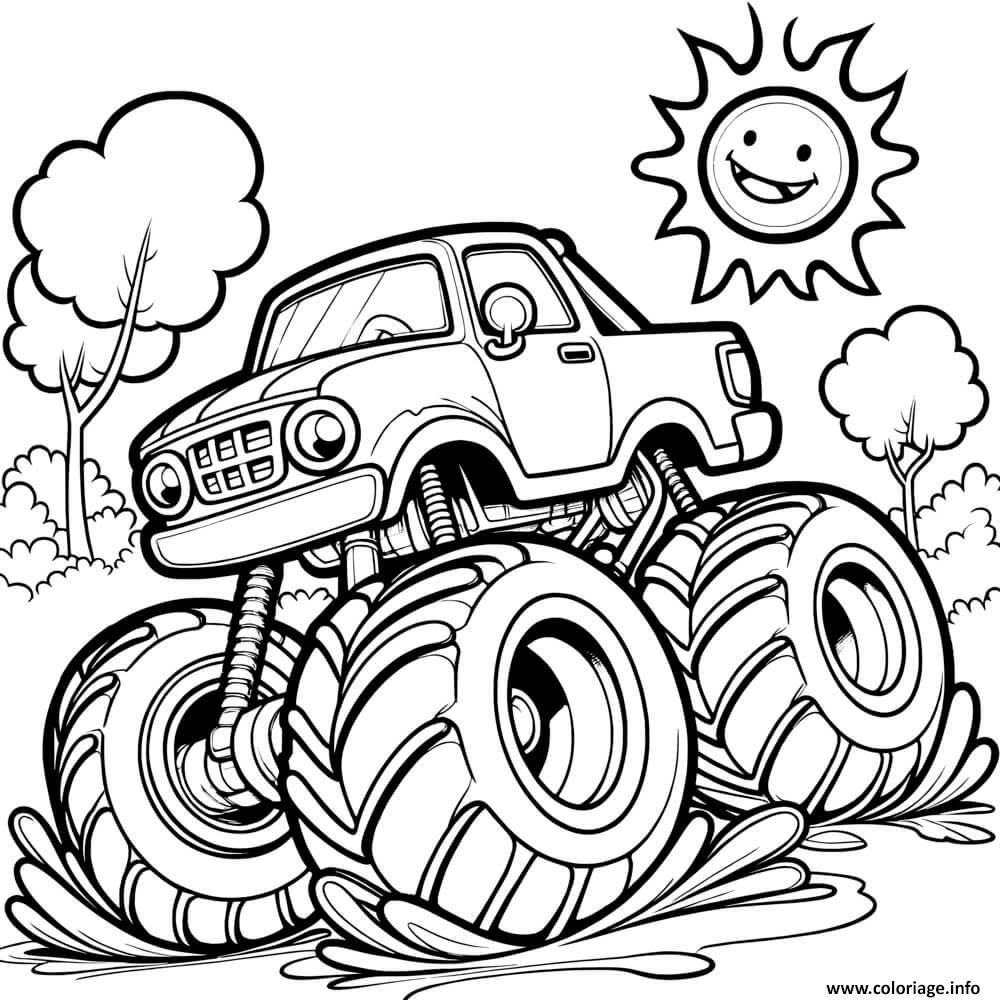 Dessin monstertruck baeume sonne malvorlage kinder kostenlos Coloriage Gratuit à Imprimer