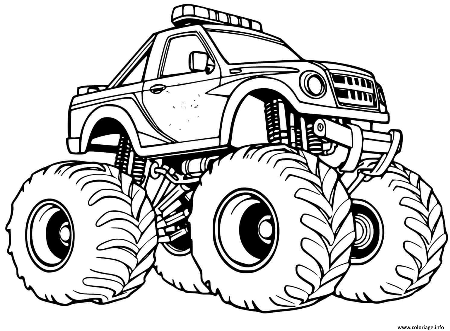 Dessin Monster truck police simple Coloriage Gratuit à Imprimer