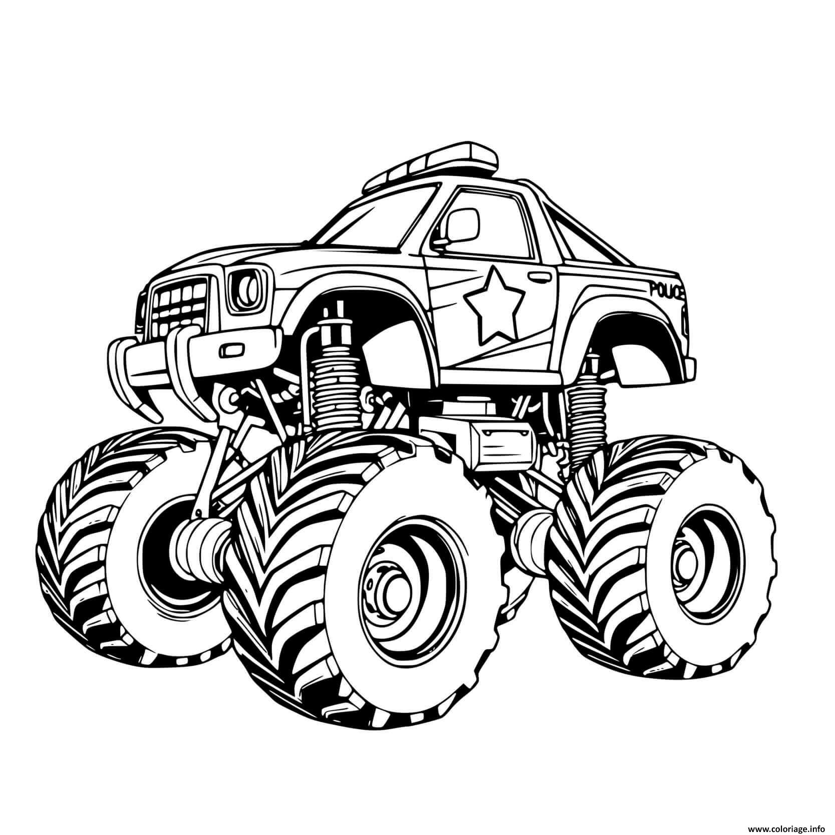 Dessin Monster truck police Coloriage Gratuit à Imprimer