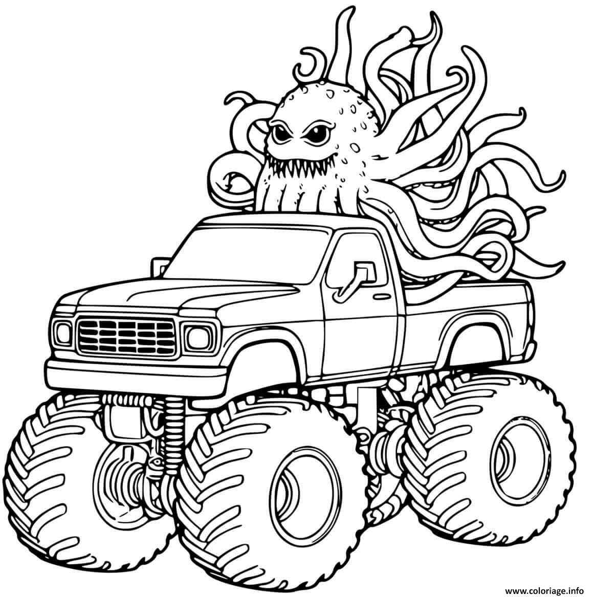 Dessin monster truck pieuvre Coloriage Gratuit à Imprimer