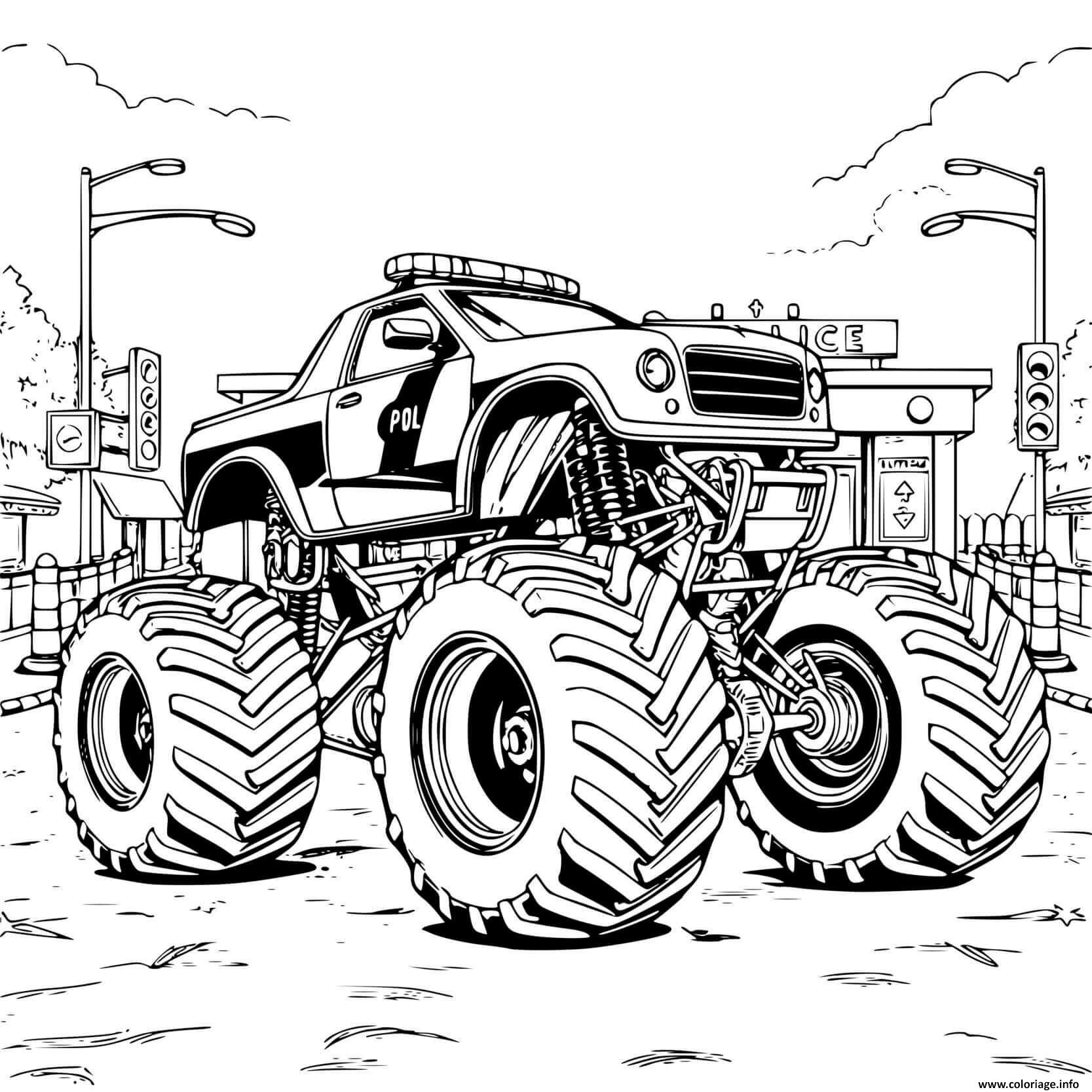 Dessin police monster truck poste de police Coloriage Gratuit à Imprimer