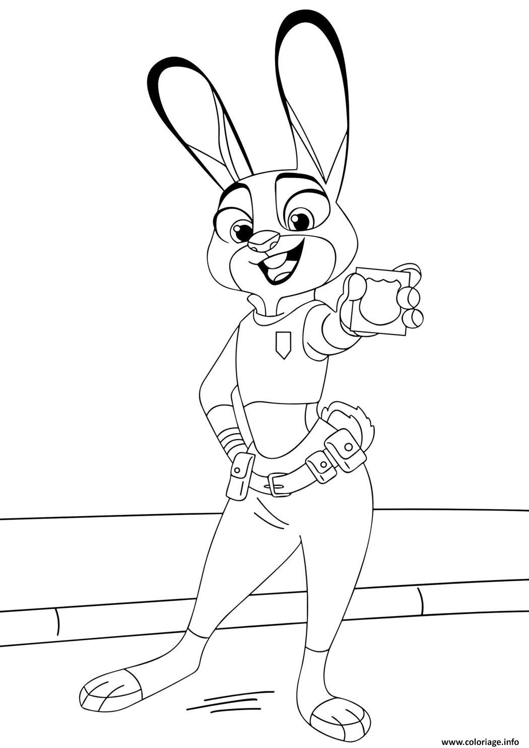 Dessin judy hopps avec cafe Coloriage Gratuit à Imprimer