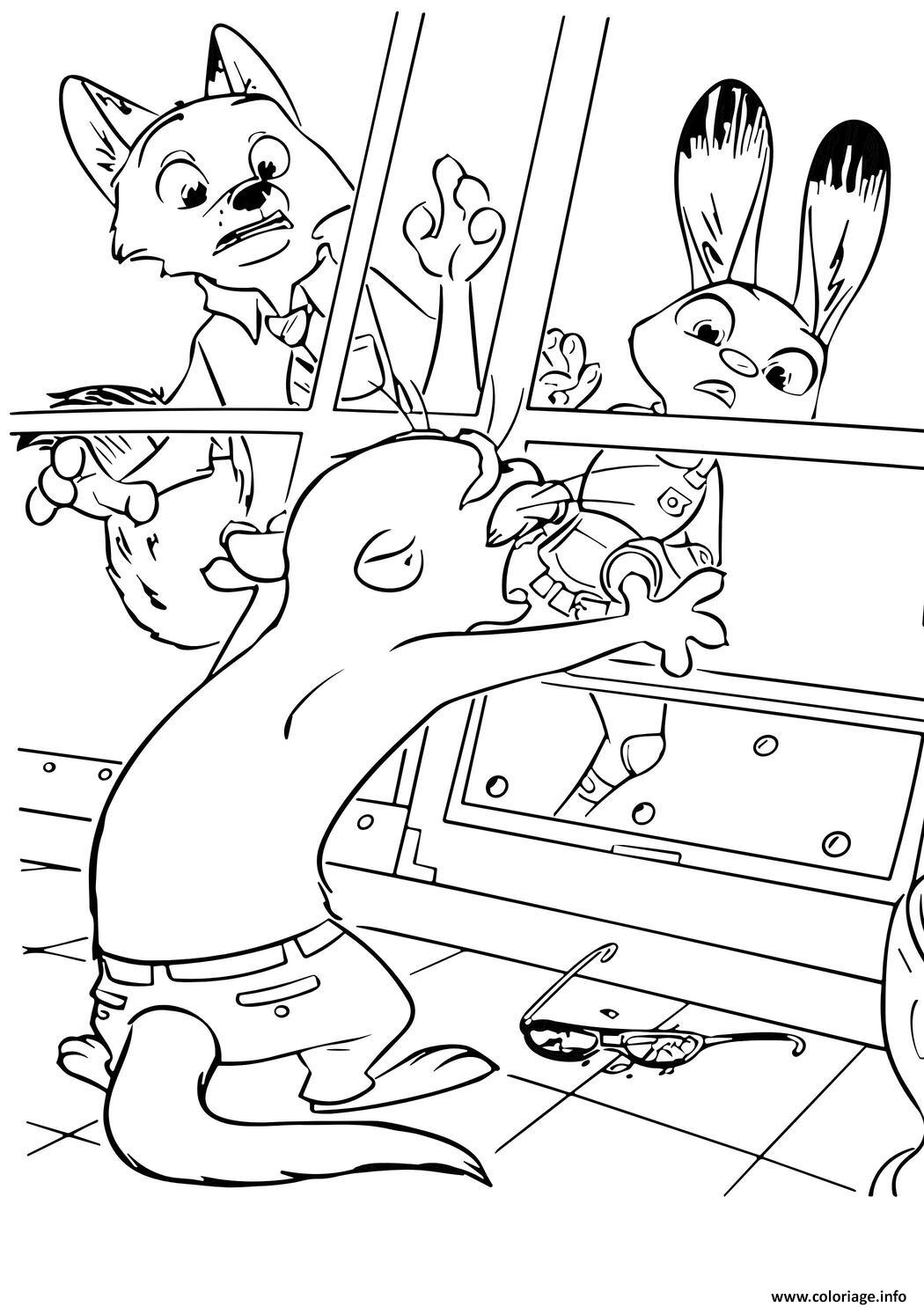 Dessin nick wilde et judy hopps dans un bus scene zootopie Coloriage Gratuit à Imprimer