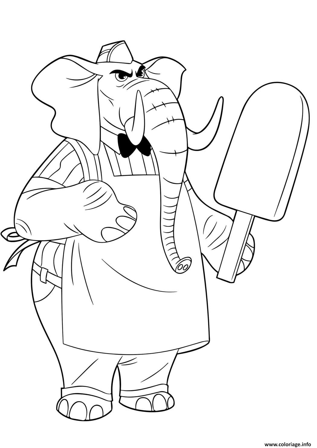 Dessin elephant en tenue de cuisinier tenant une sucette geante Coloriage Gratuit à Imprimer