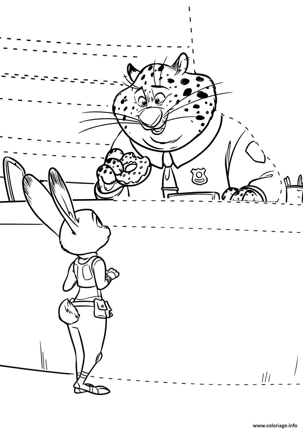 Dessin judy hopps et clawhauser interaction au commissariat de zootopie Coloriage Gratuit à Imprimer