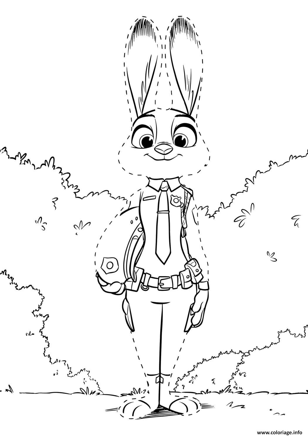 Dessin judy hopps uniforme policier zootopie Coloriage Gratuit à Imprimer