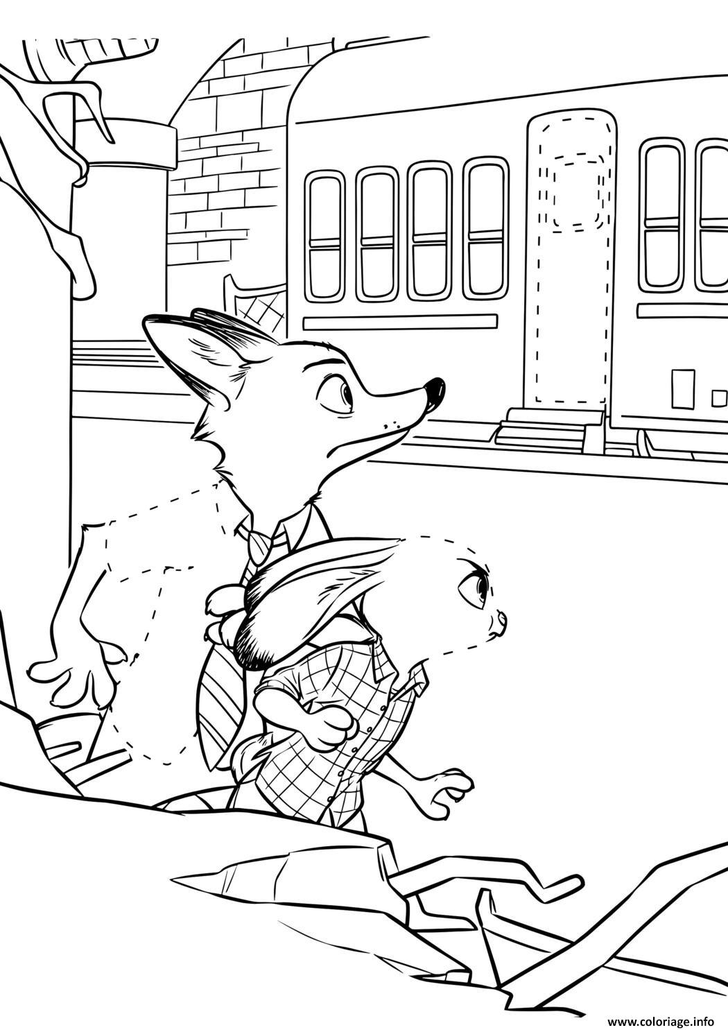 Dessin nick et judy dans la ville zootopie Coloriage Gratuit à Imprimer