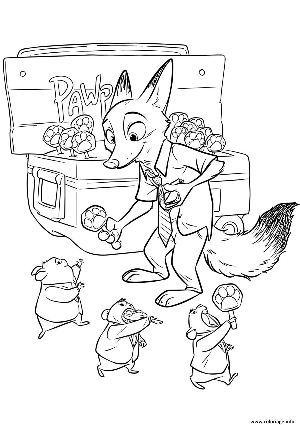 Dessin nick wilde vendant des glaces dans zootopie Coloriage Gratuit à Imprimer