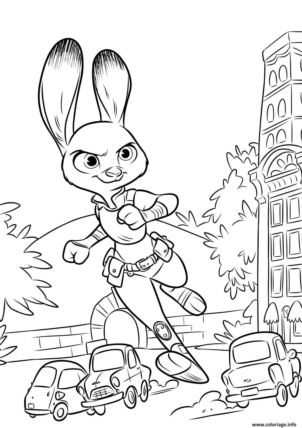 Dessin judy hopps en action a zootopie Coloriage Gratuit à Imprimer