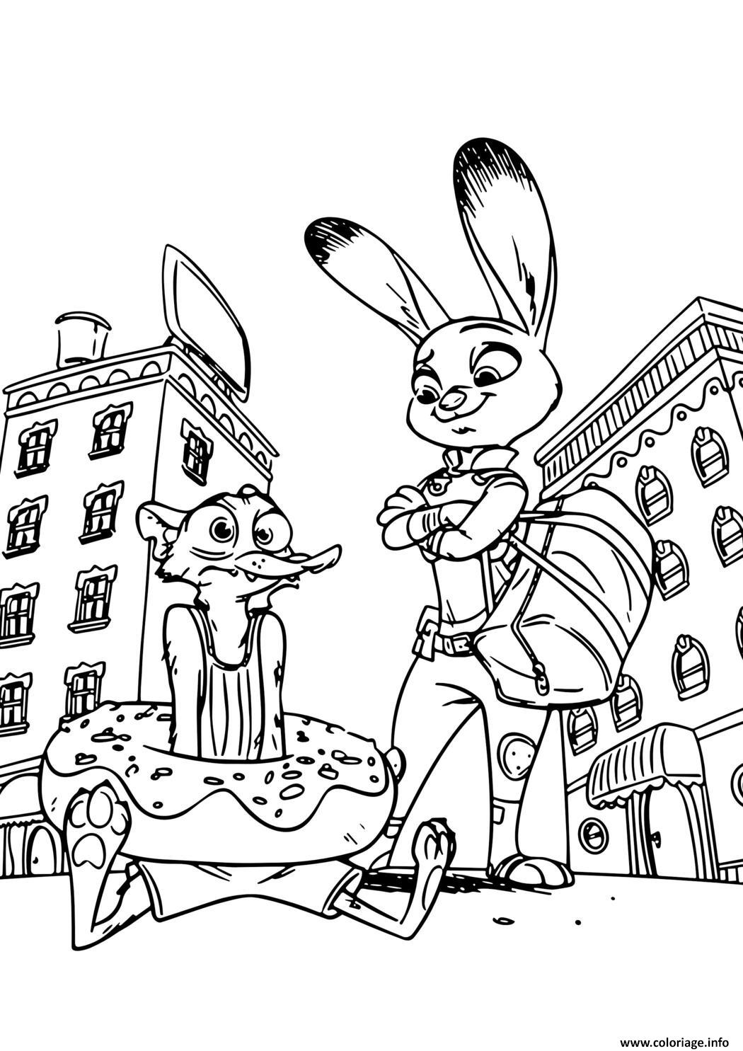 Dessin judy hopps et finnick zootopia Coloriage Gratuit à Imprimer