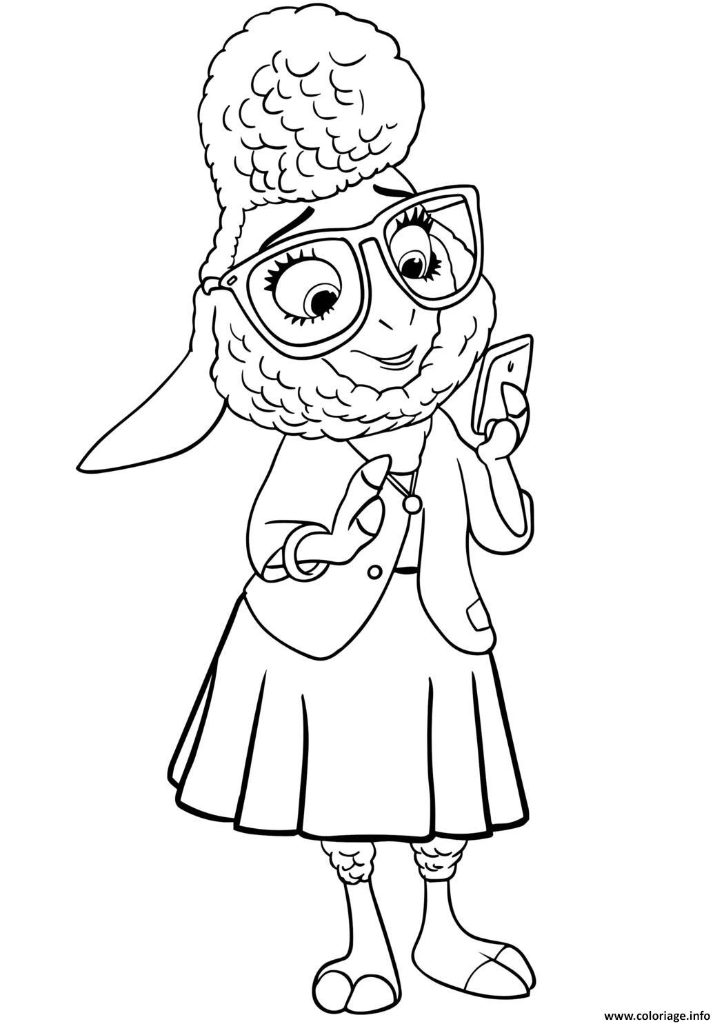 Dessin bellwether de zootopie avec smartphone Coloriage Gratuit à Imprimer