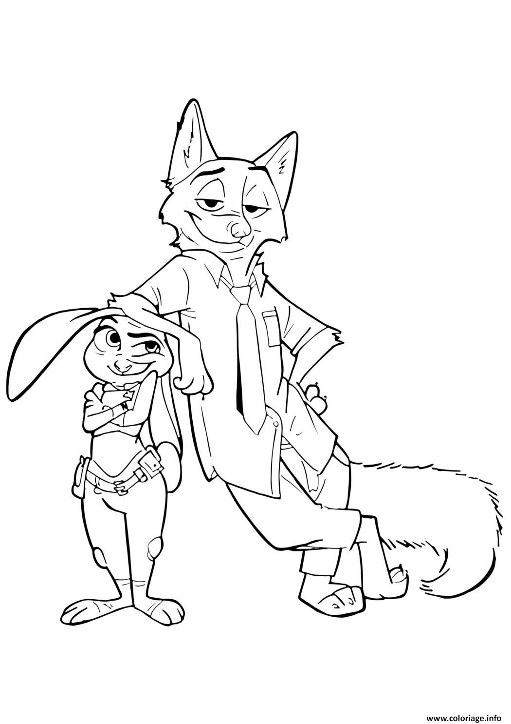 Dessin judy hopps et nick wilde zootopie illustration Coloriage Gratuit à Imprimer