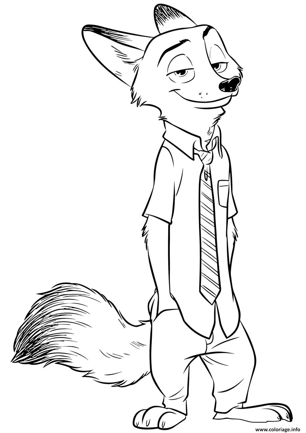 Dessin nick wilde debout en chemise et cravate Coloriage Gratuit à Imprimer