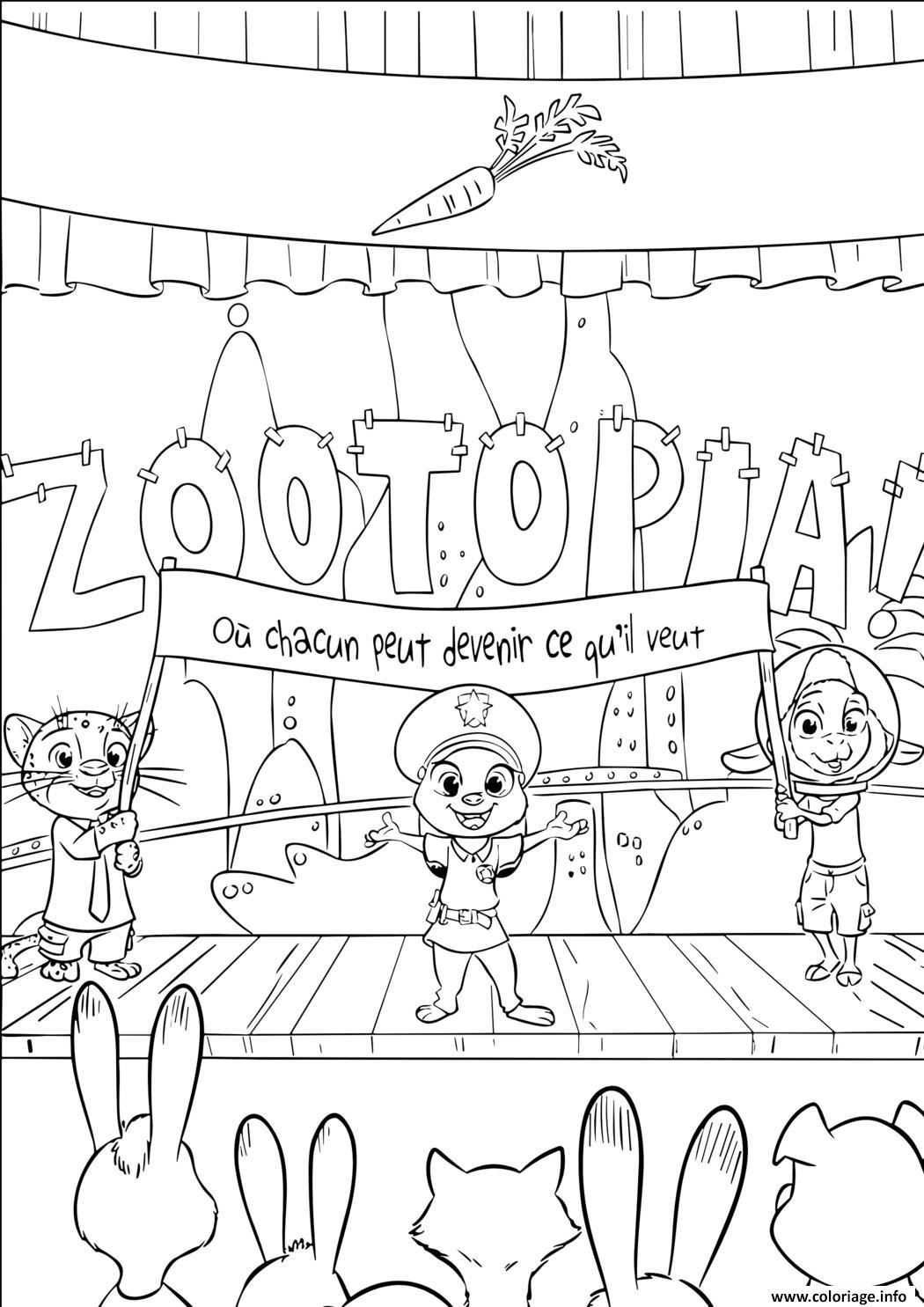 Dessin scene de zootopia avec judy et nick on stage Coloriage Gratuit à Imprimer