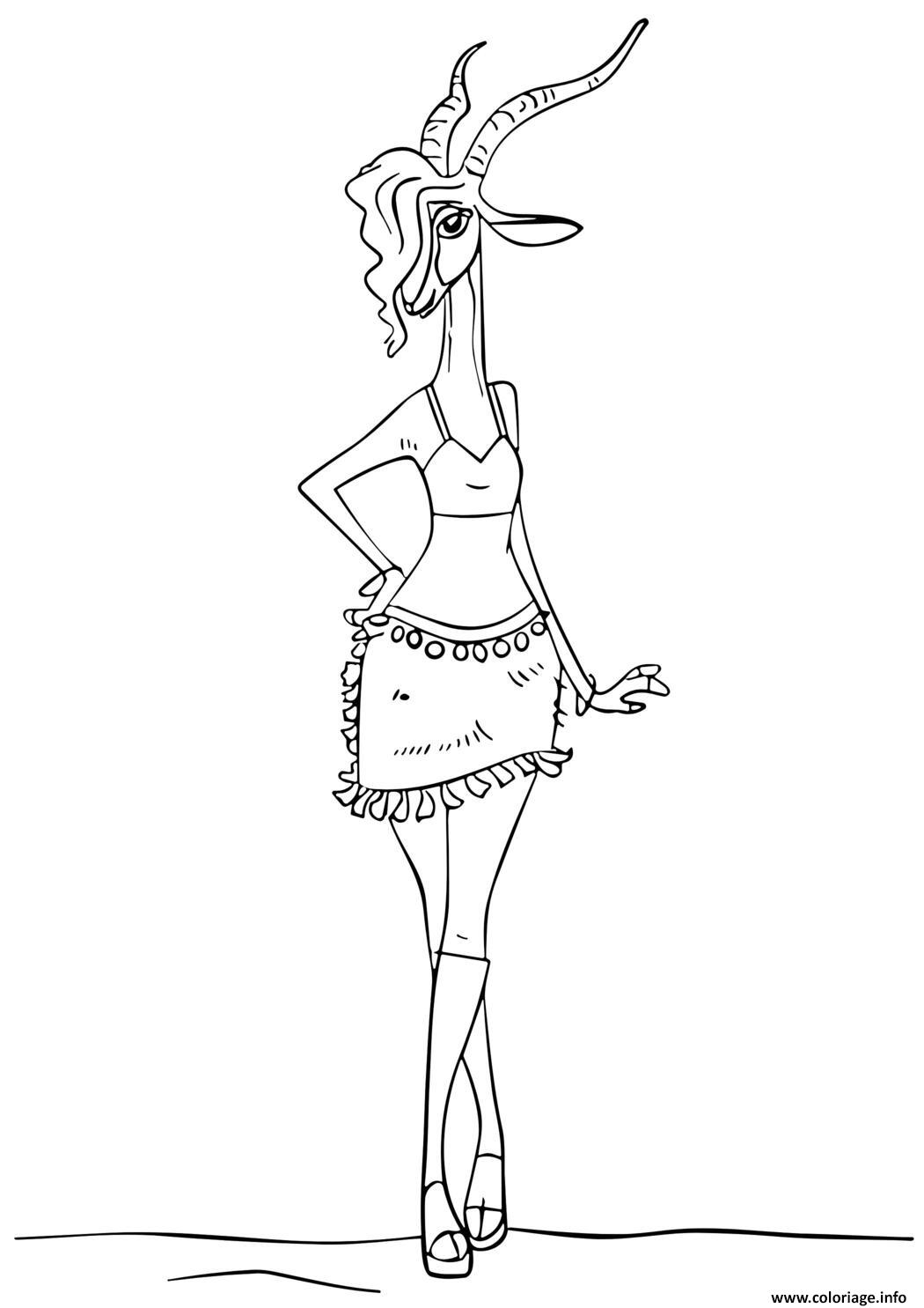 Dessin gazelle de zootopie en pose stylee Coloriage Gratuit à Imprimer