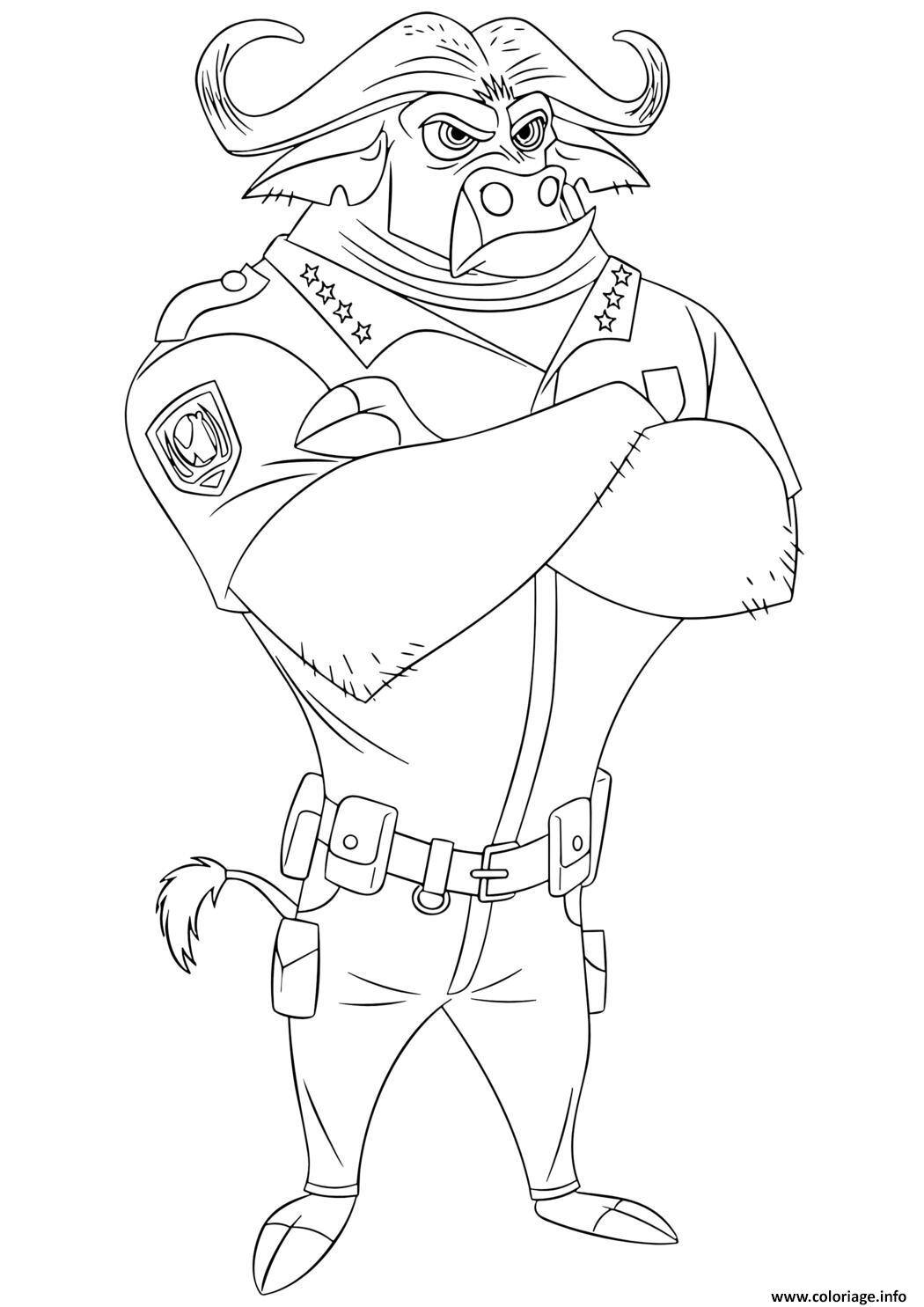 Dessin sanglier policier en uniforme zootopie Coloriage Gratuit à Imprimer