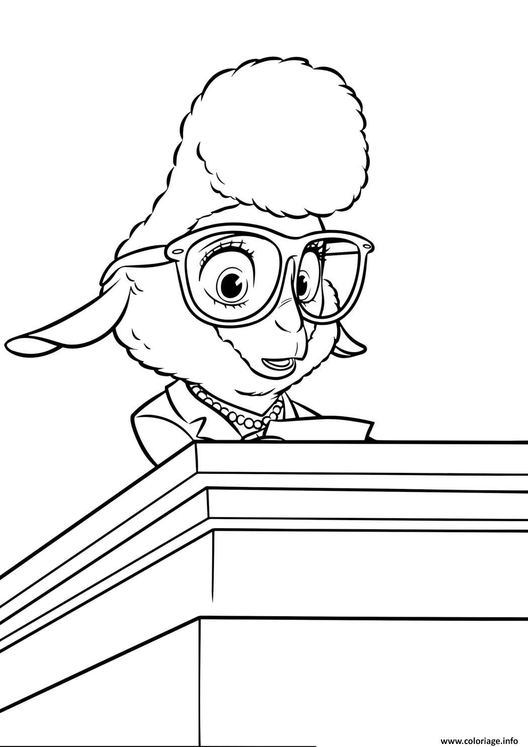 Dessin assistante mouton avec lunettes Coloriage Gratuit à Imprimer