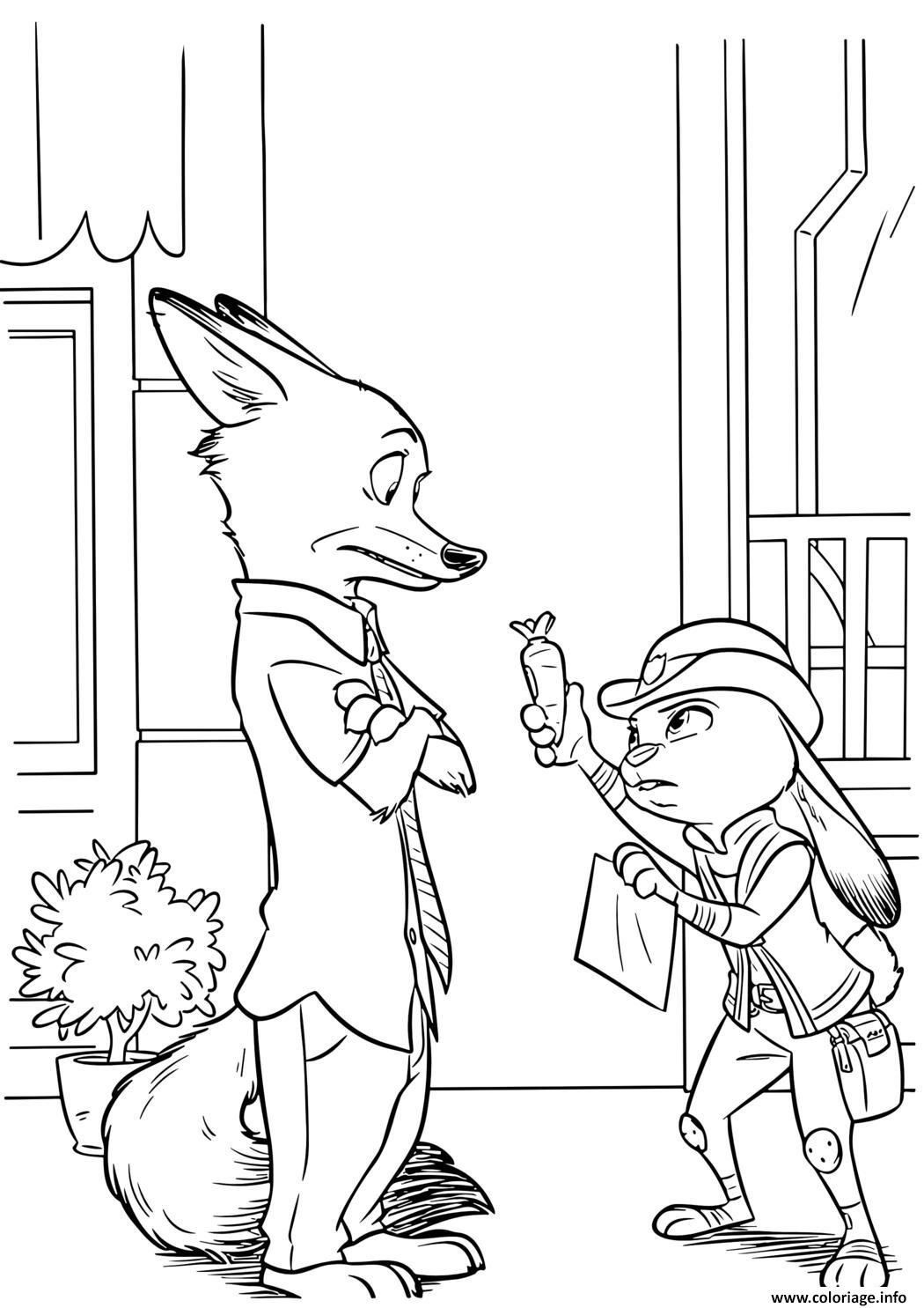 Dessin judy hopps donne une amende a nick wilde Coloriage Gratuit à Imprimer