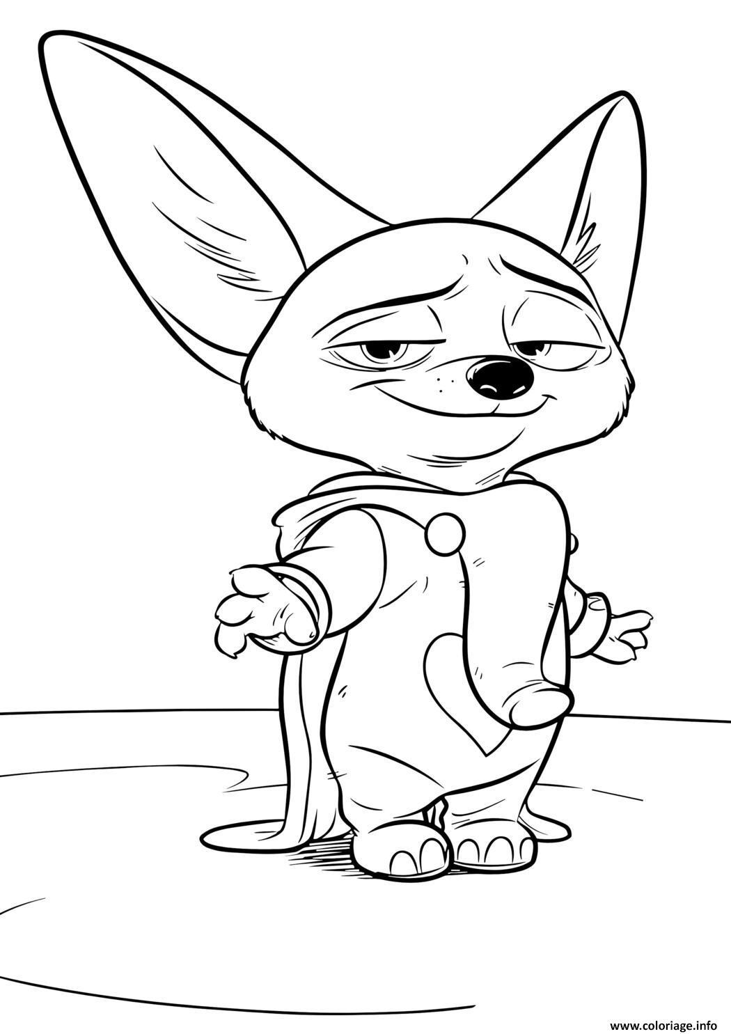 Dessin fennec fox character smiling in overalls Coloriage Gratuit à Imprimer