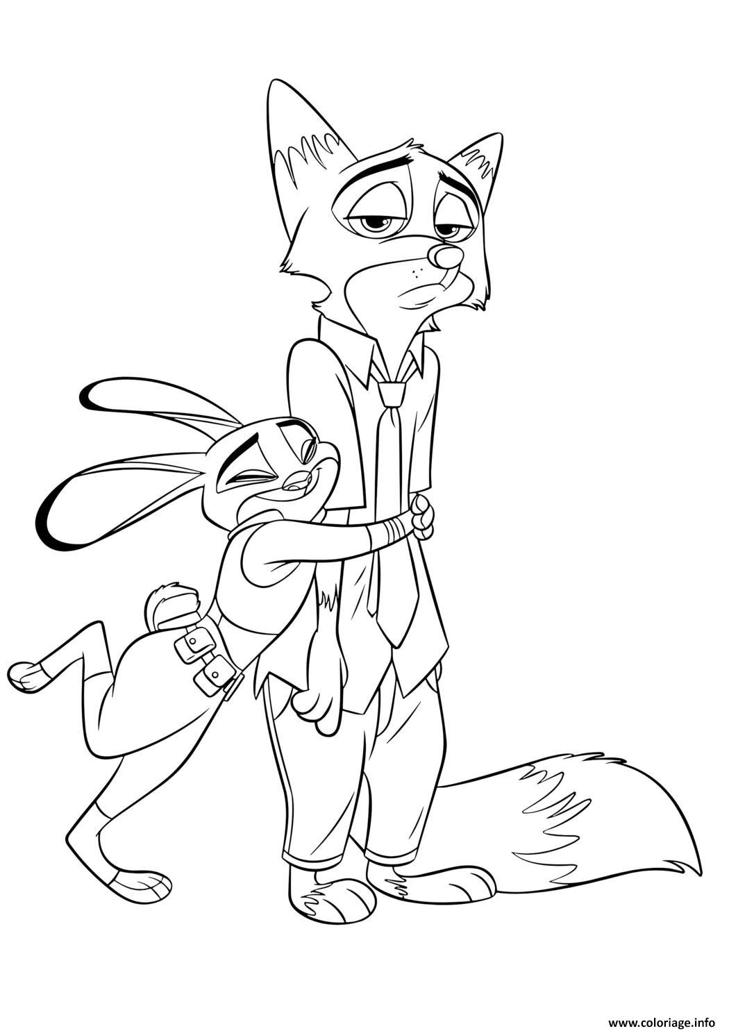 Dessin judy hopps et nick wilde zootopie Coloriage Gratuit à Imprimer