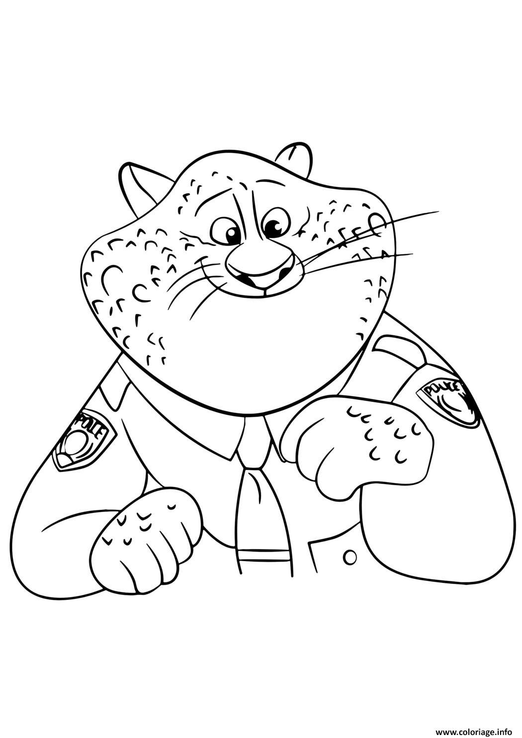 Dessin clawhauser souriant en uniforme de police Coloriage Gratuit à Imprimer